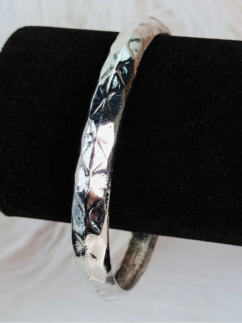 Vintage Weighted Silvertone Textured Bangle Bracelet